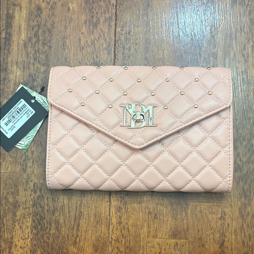 Bradley Mischka Blush Quilted Clutch with Gold Accents